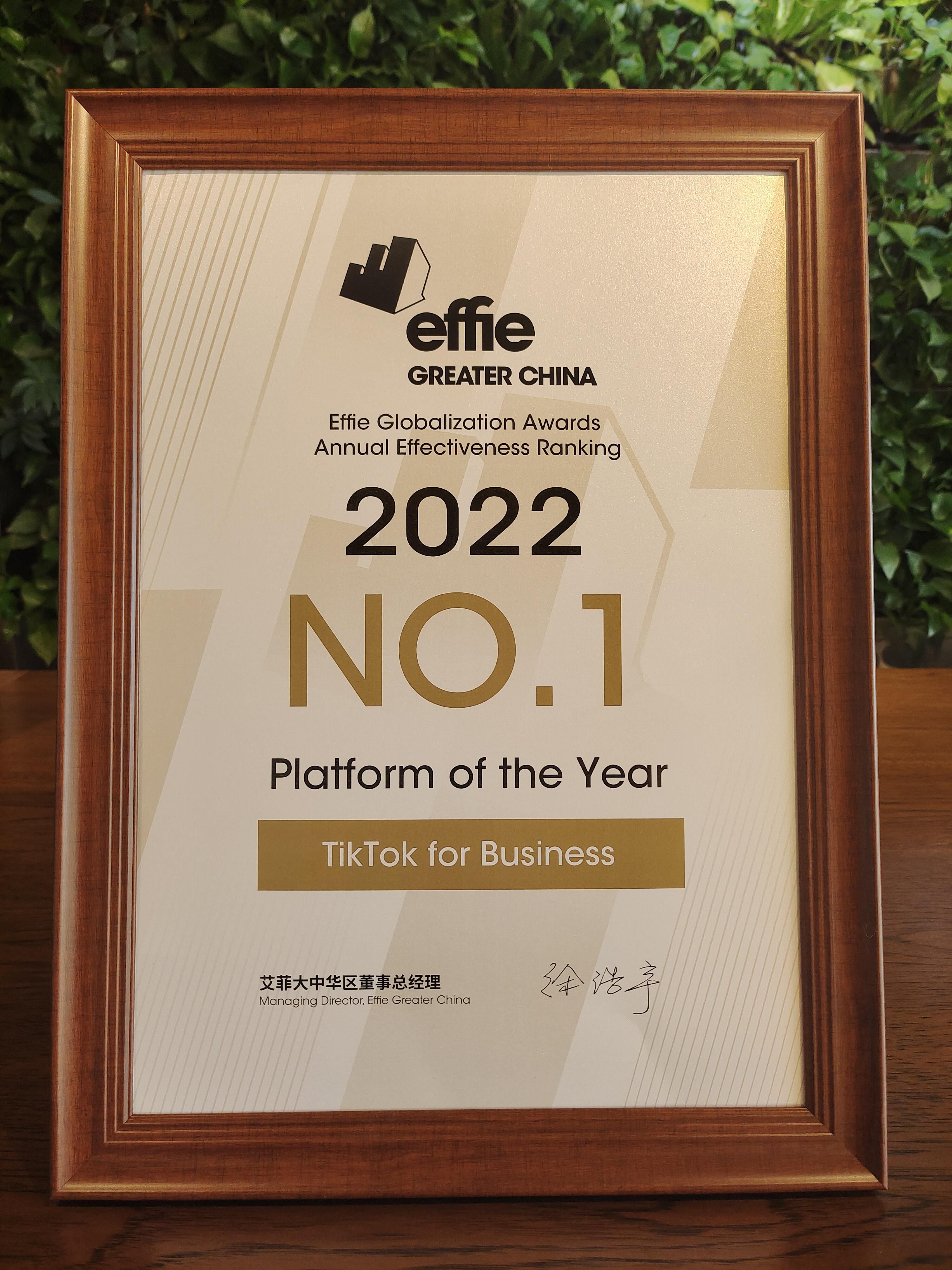 艾菲全球化营销奖 TikTok for Business 年度实效排名第一